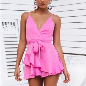 Hello Molly pink ruffle romper size S